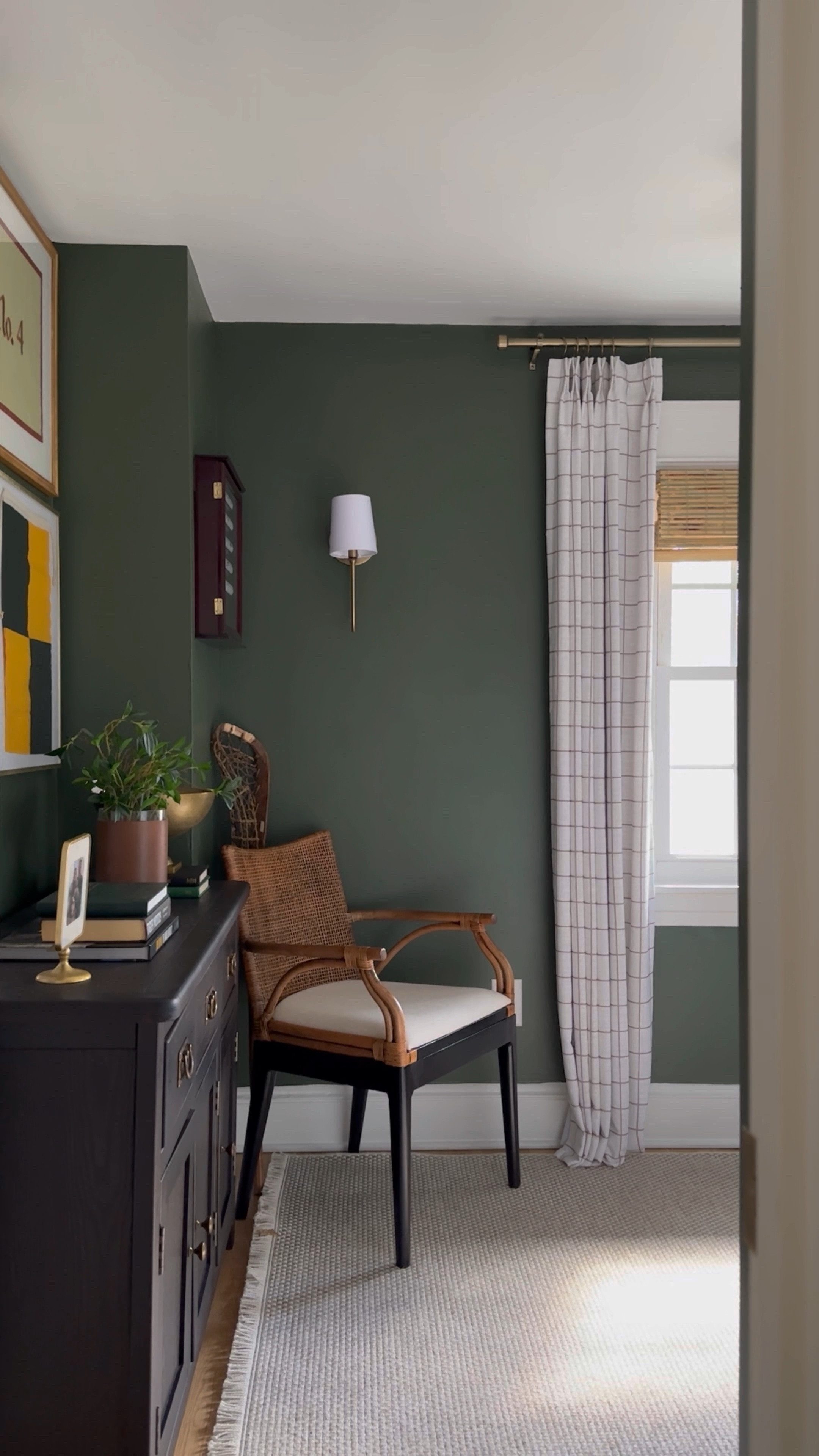 The reveal of G’s office is live on the blog! Read all about the decisions made, what exactly is on that main wall and shop it all from the bio 🤍
•
•
•
dark green paint, home office, office decor, office style, men’s office, two pages curtains, woven Roman shades, console storage, gallery wall frames, golf office, sports office, loloi rug, moody office, modern traditional 

#LTKfindsunder50 #LTKhome #LTKsalealert