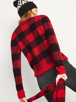 Cozy Plaid Crew-Neck Sweater for Women | Old Navy (US)