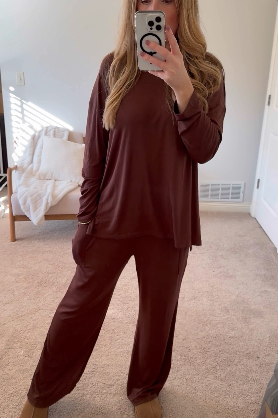 2-pc lounge set, so soft, stretchy & loose fitting. Flowy, long sleeves, wide leg pant, pajamas, jersey fabric. #loungewear #2pcset #pajamaset #amazonfind #amazonfashion

#LTKGiftGuide #LTKOver40 #LTKHoliday