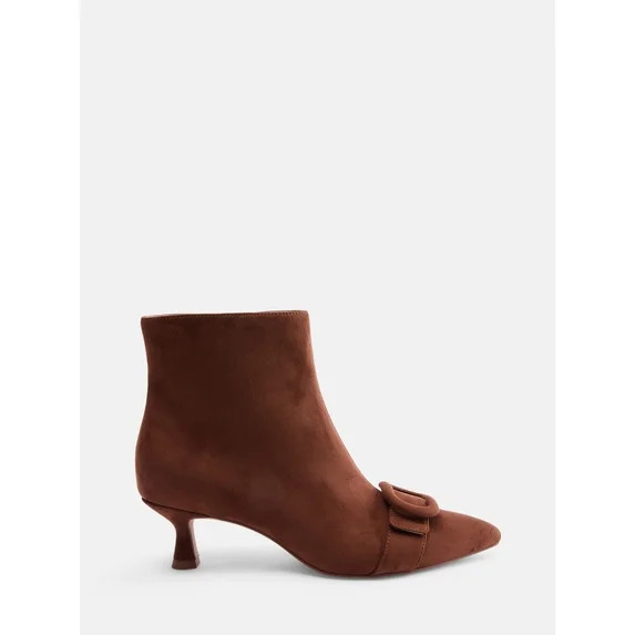 Free Assembly Women's Faux Suede Buckle Booties with Kitten Heel | Walmart (US)