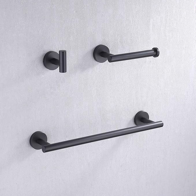 KES Black Bathroom Hardware Set 3-Piece 16-Inch Towel Bar Towel Hook Toilet Paper Holder No Drill... | Amazon (US)
