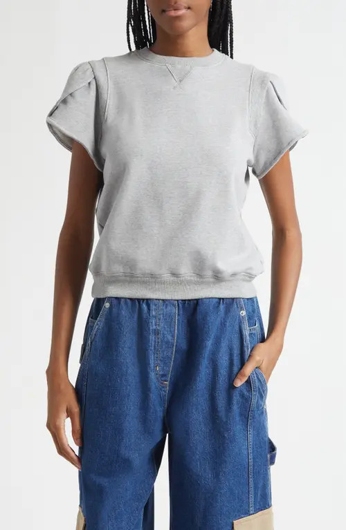 3.1 Phillip Lim Tulip Sleeve French Terry Sweatshirt in Grey Melange at Nordstrom, Size Large | Nordstrom