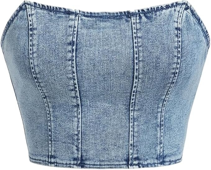 GORGLITTER Women's Sexy Backless Strapless Denim Tube Top Sleeveless Crop Denim Tops | Amazon (US)