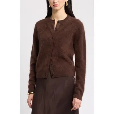 Nordstrom Brushed Cashmere Cardigan in Grey Onyx Heather at Nordstrom, Size Small | Nordstrom