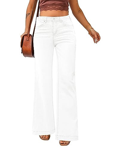 luvamia Wide Leg Jeans for Women High Waist Stretchy Classic Baggy Flare Jeans Denim Pants Brilliant White Size XX-Large US 20 22 | Amazon (US)