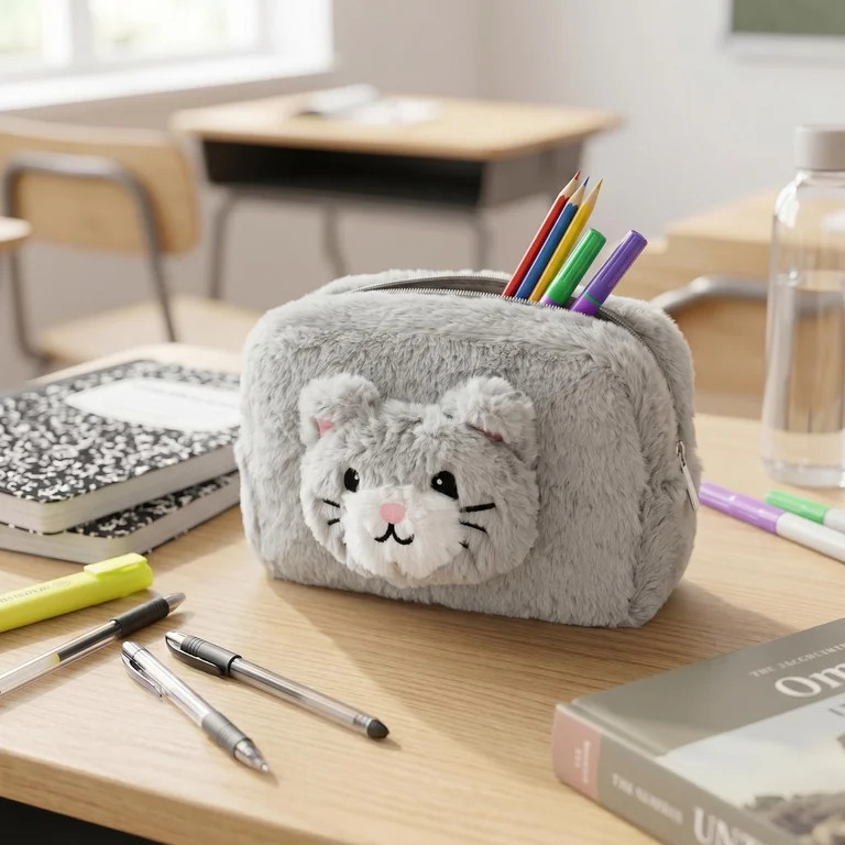 Pen + Gear Faux Fur Cat Pencil Pouch, Grey, Educational Level: Perfect for Students of All Ages--... | Walmart (US)