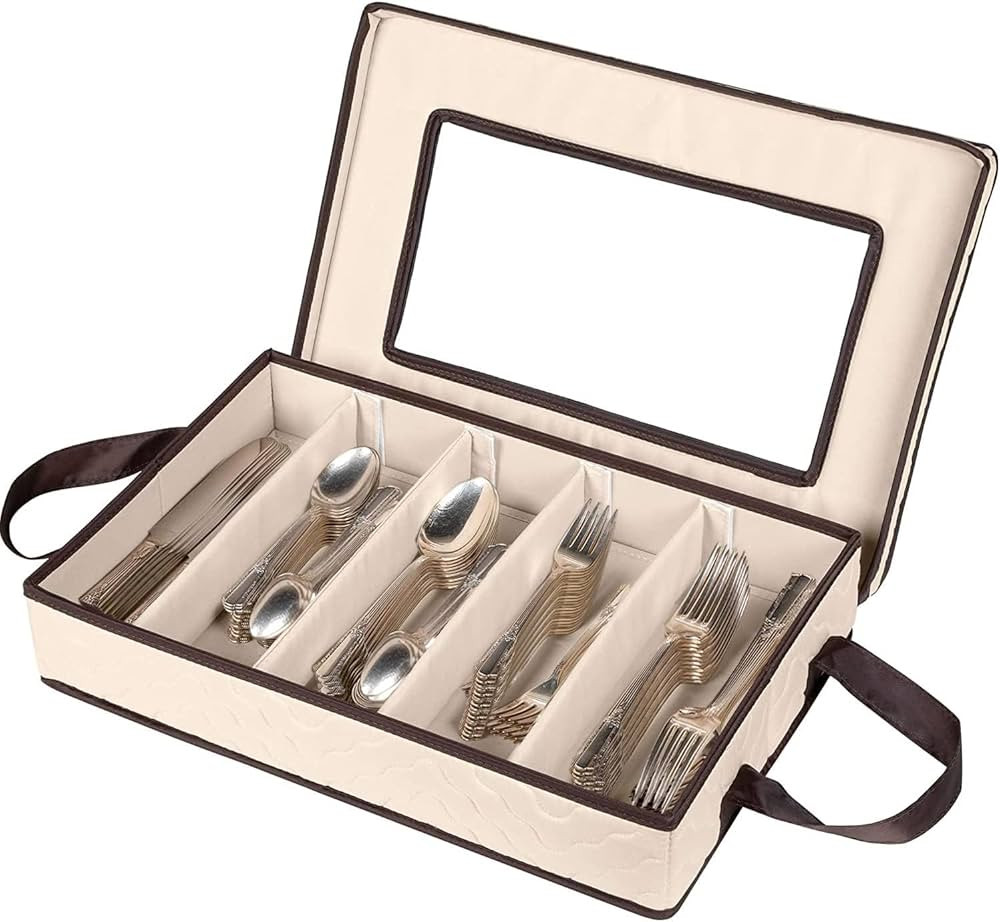 Flatware Storage Case - Durable 5 Compartment Silverware Storage Container Box with Removable Lid... | Amazon (US)