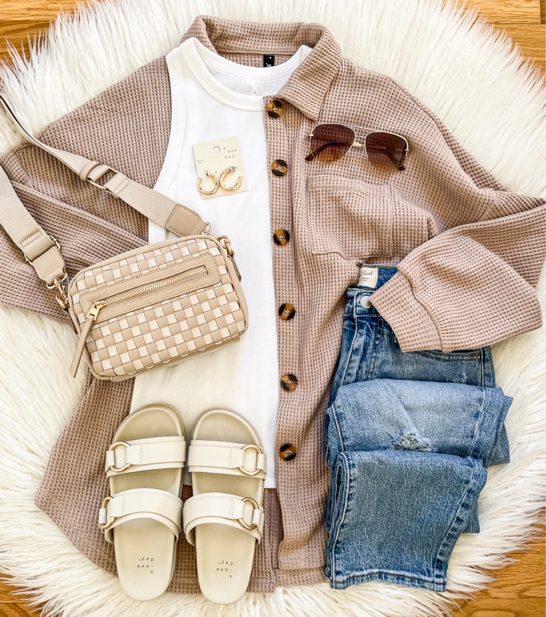 Happy Sunday! Here’s a fun little look to transition into spring with!  My favorite Amazon Waffle Shacket, favorite tank, straight jeans, NEW crossbody bag & sandals!  Everything here is linked for you 🤍 Have a great day!

#LTKfindsunder50 #LTKstyletip