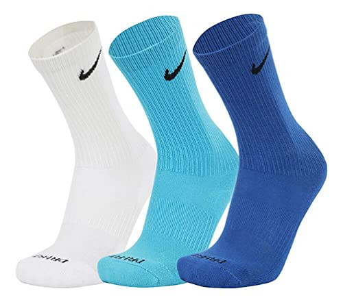 Nike Unisex-Adult Everyday Plus Cushion Crew Socks 3-Pack (as1, alpha, l, regular, regular, Game Royal/Light Blue Fury/White) | Amazon (US)