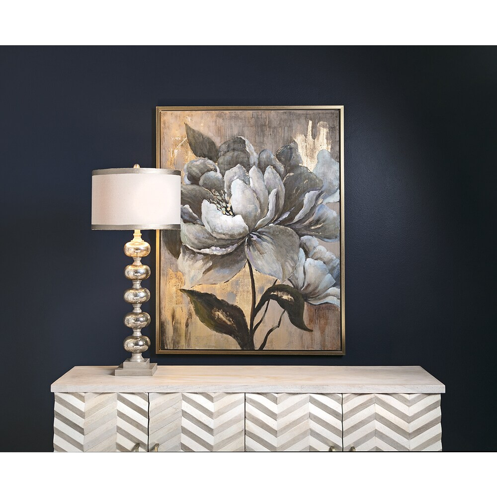 Ginger Mercury Glass Lamp (Off-White - Iron/Metal/Glass - 1 Light - Fabric - Round - On-Off Rotary S | Bed Bath & Beyond