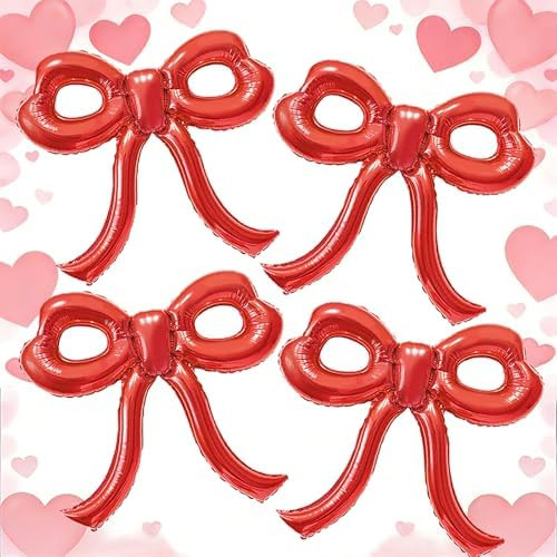 4 Pcs Red Bow Balloons Valentines Day Decorations for Girl Women Red Bow Birthday Decorations Val... | Amazon (US)