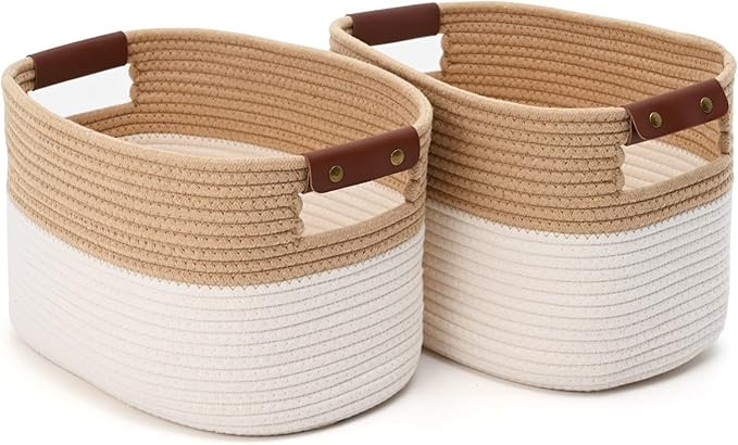 Cotton Rope Storage Baskets,15x10x9 in,Collapsible Storage Bins, Decorative Woven Basket Cube Sto... | Amazon (US)