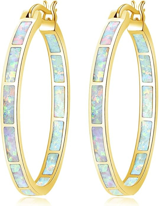 CiNily Opal Hoop Earrings,Women Jewelry Rhodium Plated/Rose Gold or Yellow Gold Plated Gemstone B... | Amazon (US)