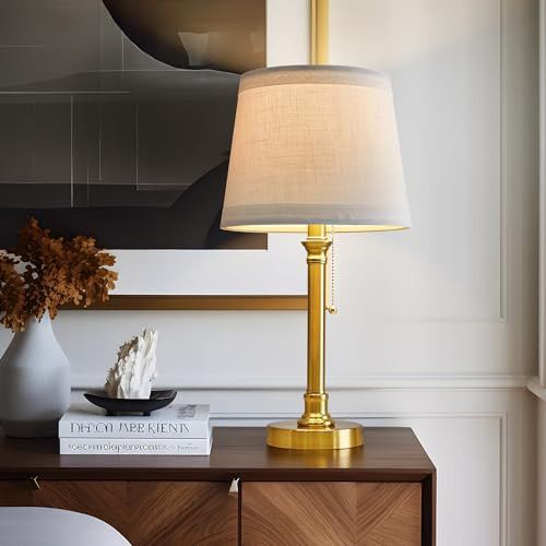 Oneach 19.5'' Gold Table Lamp for Living Room Nightstand Modern Lamps Brass Table Lamp for Bedroom Metal Bedside Lamp with White Drum Shade | Amazon (US)