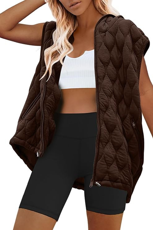 SENSERISE Womens Oversized Puffer Vest Sleeveless Quilted Jacket Zip Up Hoodie Winter Coat with P... | Amazon (US)