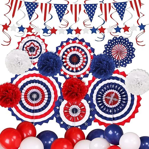 Ivenf Bunny Chorus 4th of July Decorations Set 62pcs: Red White Blue Independence Day Patriotic D... | Amazon (US)