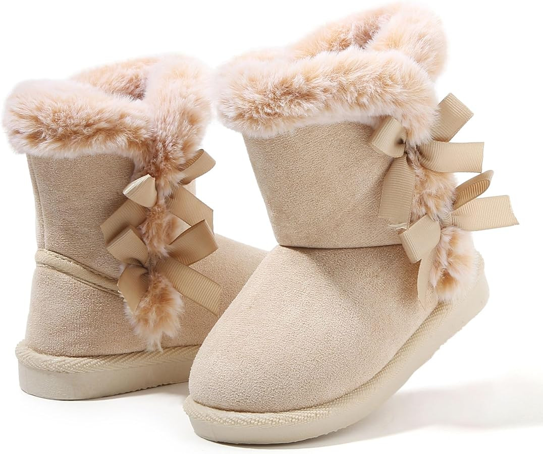 LONSOEN Kids Girls Boys Winter Warm Boots Suede Lightweight Faux Fur Lined Mid Calf Snow Boots fo... | Amazon (US)