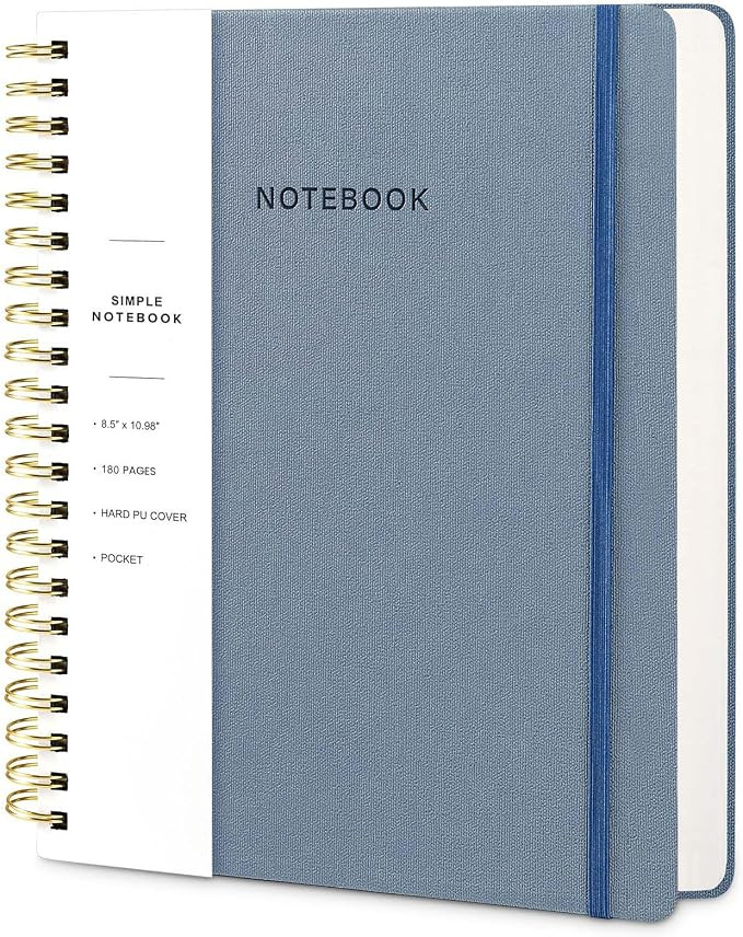 Spiral Notebook - 8.5 x 10.98 Inch Large Hard Cover Notebook with Elastic Band & Pocket, 180 Page... | Amazon (US)