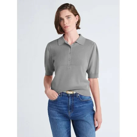 Free Assembly Women s Collared Sweater Tee with Puff Sleeves Lightweight Sizes XS-XXL | Walmart (US)