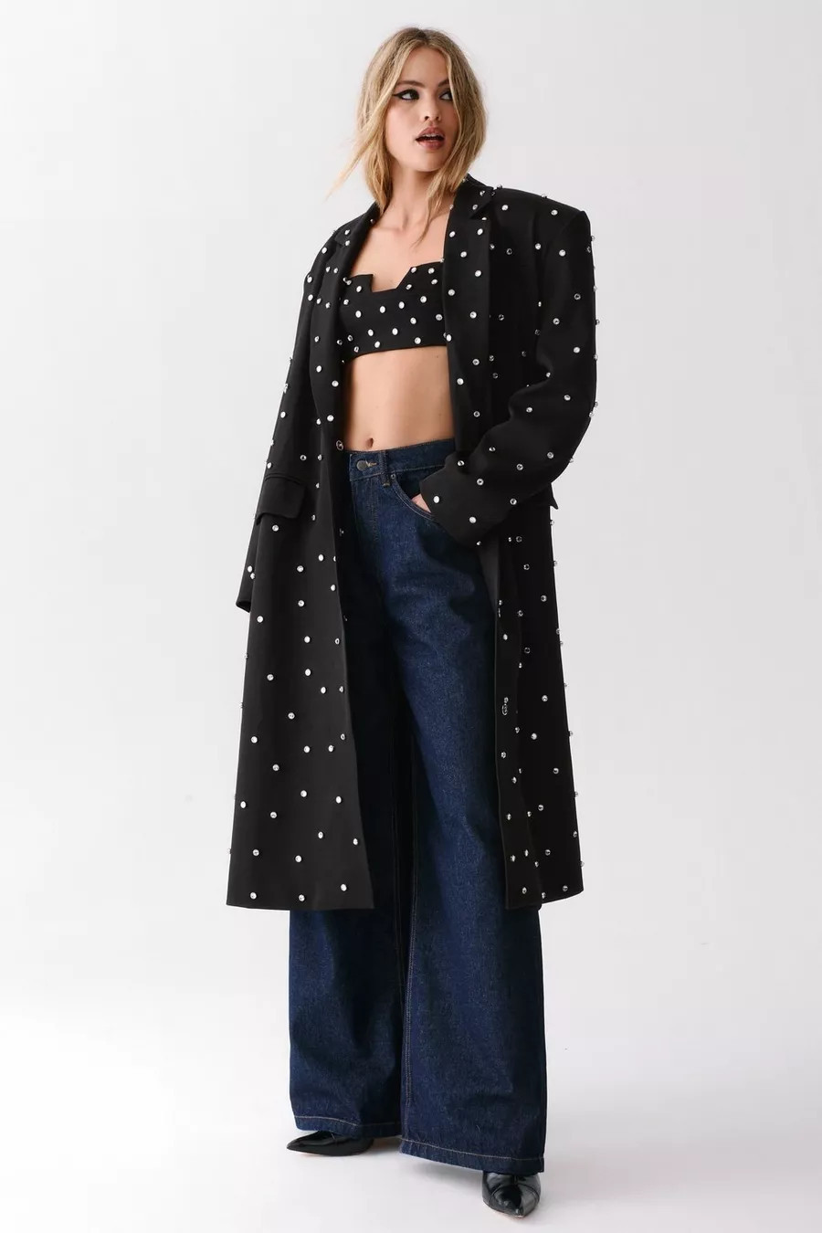Premium Diamante Studded Tailored Duster Coat | Nasty Gal US