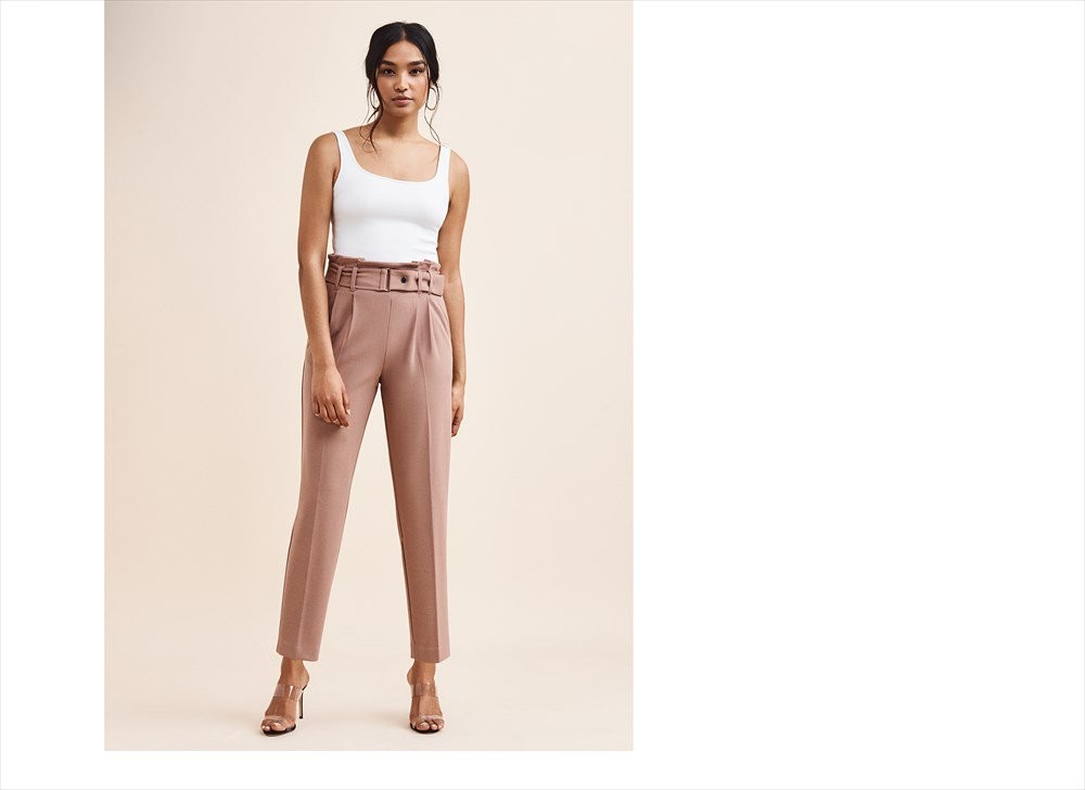 Dynamite  Cindy Belted Paperbag Pant  Antler Pink | Dynamite Clothing