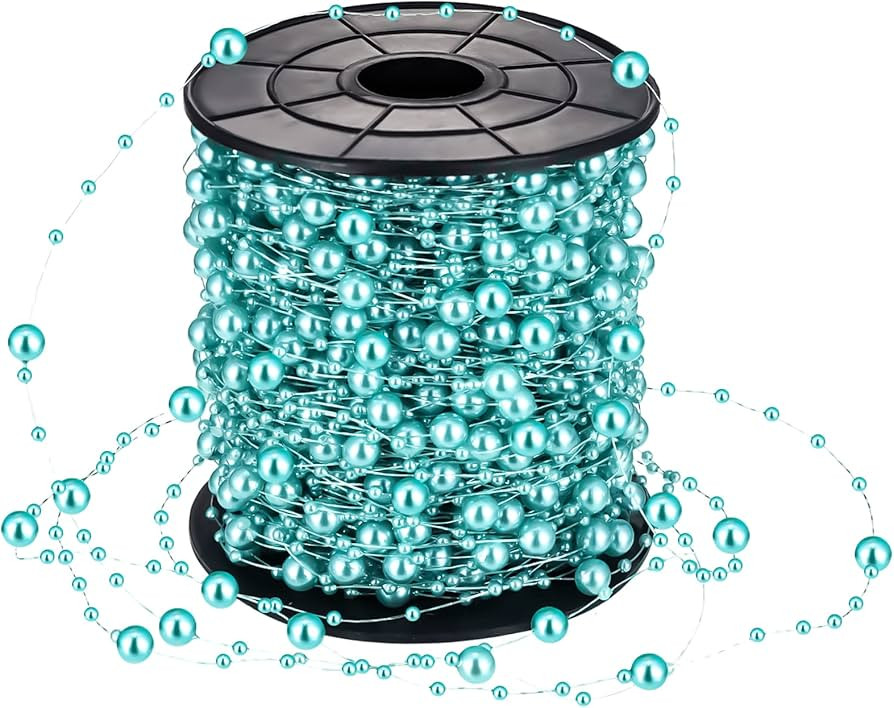 Amazon.com: 200 Feet Teal Blue Pearl Beads Garland Chain Christmas Artificial Pearl Strands Bead ... | Amazon (US)