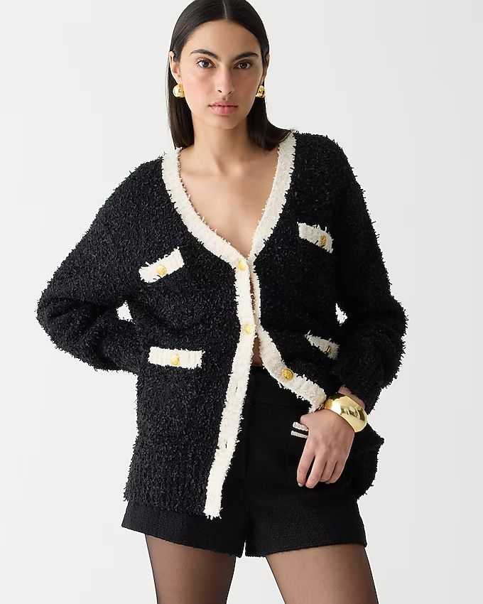 Longer sweater lady jacket in textured contrast yarn | J.Crew US
