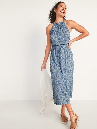 Waist-Defined Sleeveless Floral-Print Maxi Dress for Women | Old Navy (US)