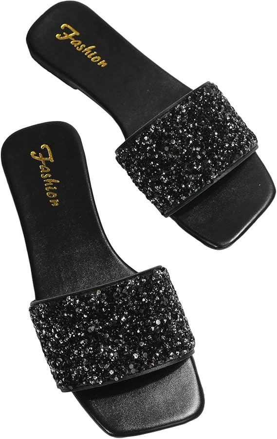 GORGLITTER Women's Rhinestone Sandals Glitter Bling Open Toe Slippers | Amazon (US)
