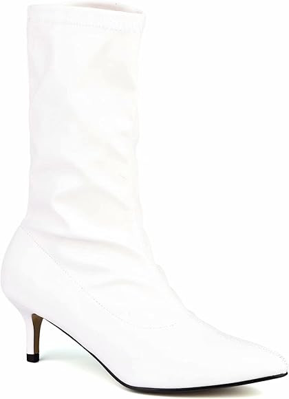 ComeShun Women Classic Mid Calf Boots Pointed Toe Kitten Heel Booties | Amazon (US)