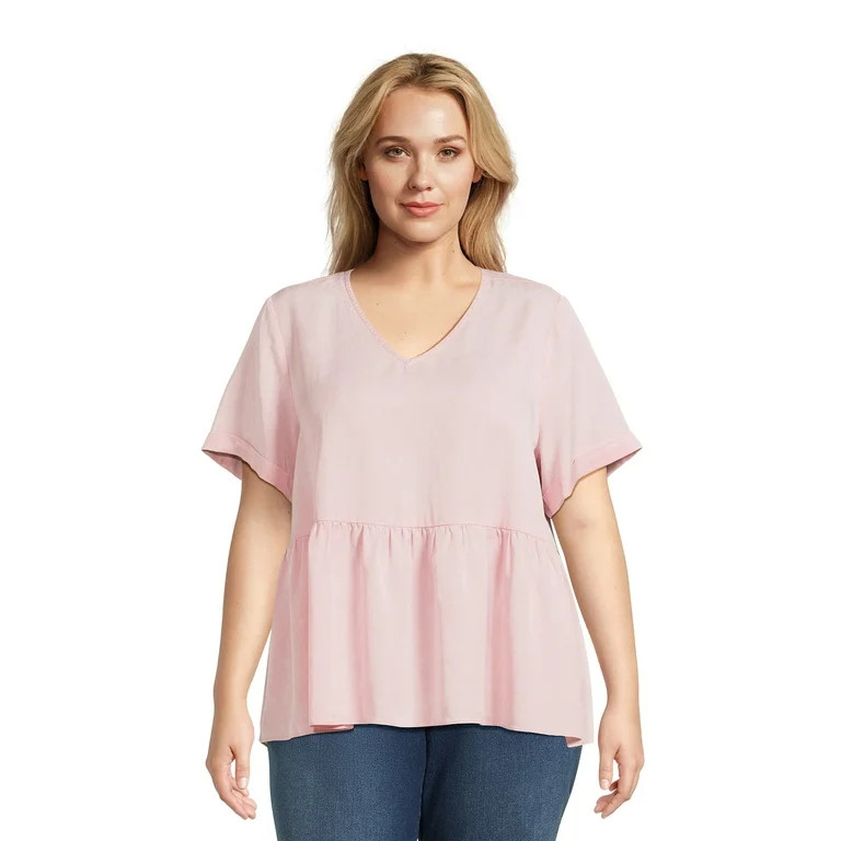 Terra & Sky Women's Plus Size V-Neck Baby Doll Top - Walmart.com | Walmart (US)