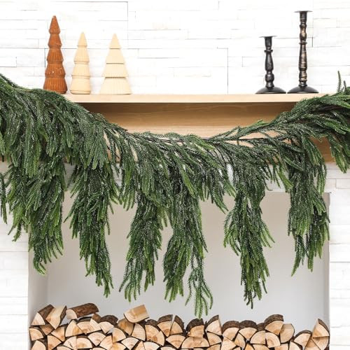 Janinka 40" Christmas Norfolk Pine Dripping Garland with 12" Dripping Branches Realistic Touch Christmas Artificial Greenery Garland for Mantle Table Stair Fireplace Home Indoor Outdoor Party Decor | Amazon (US)