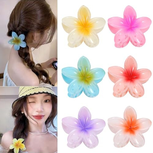 Hawaiian Flower Hair Claw Clips - Large Flower Hair Clips for Thin/Thick Hair - Strong Hold Nonslip - Hair Accessories for Women Girls 6pcs | Amazon (US)