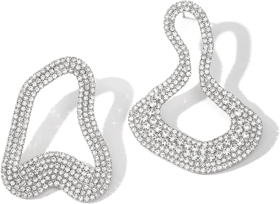Statement Earrings- Trendy Earrings for Women，Asymmetric Earrings with Full Rhinestone,Great Gi... | Amazon (US)