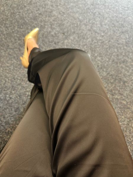 Silk pants and gold high heels 

#LTKSeasonal #LTKworkwear #LTKSale