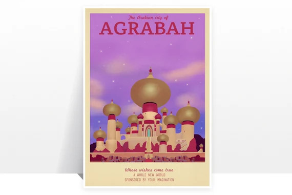 Retro Travel Poster - Disney - Agrabah - MANY SIZES - Aladdin Jasmine Eastern Sultan Magic Kids C... | Etsy (US)