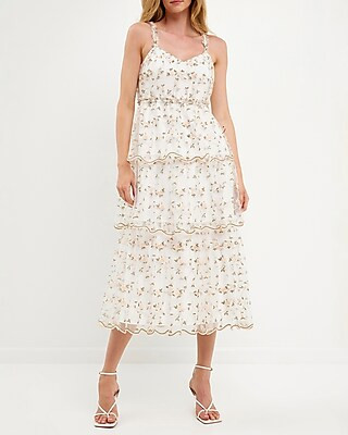 Endless Rose Floral Embroidery Tiered Midi Dress | Express
