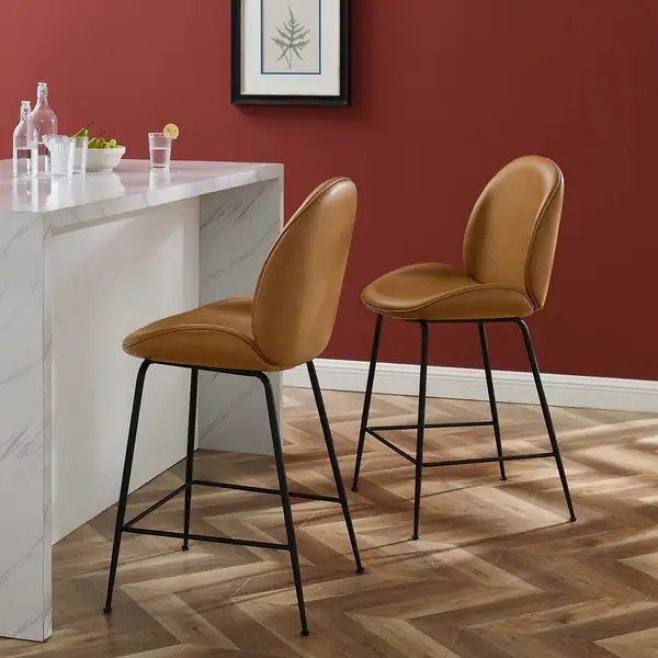 Scoop Black Powder Coated Steel Leg Vegan Leather Counter Stool | Bed Bath & Beyond