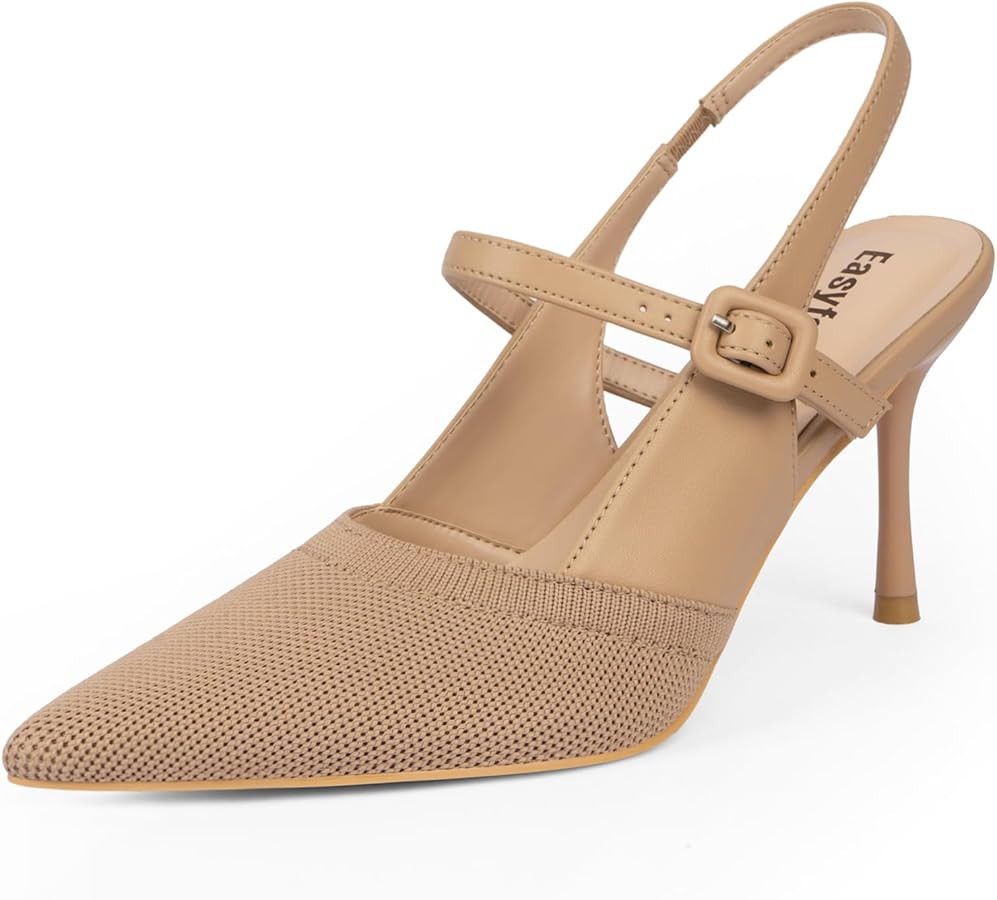 Easyfox Closed Toe Heels for Women Pointed Toe Stiletto Knitted Slingback Heels Womens Pumps Wedd... | Amazon (US)