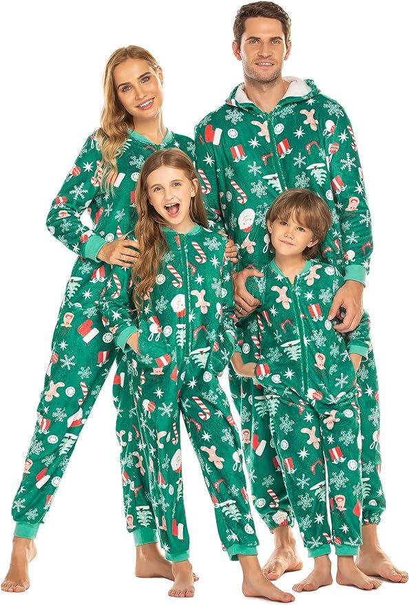 Ekouaer Family Matching Pajamas Set Fleece Onesie Sleepwear Christmas Parent-Child Zipper Jumpsui... | Amazon (US)
