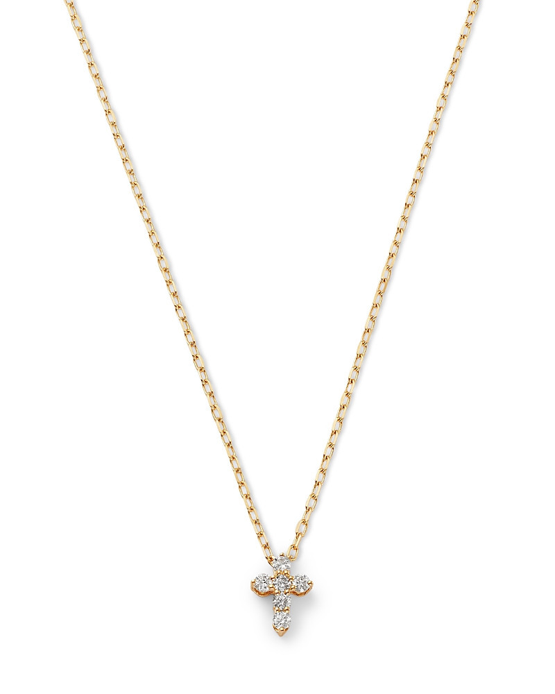 Bloomingdale's Fine Collection Diamond Mini Cross Pendant Necklace in 14K Gold, 0.12 tcw | Bloomingdale's (US)