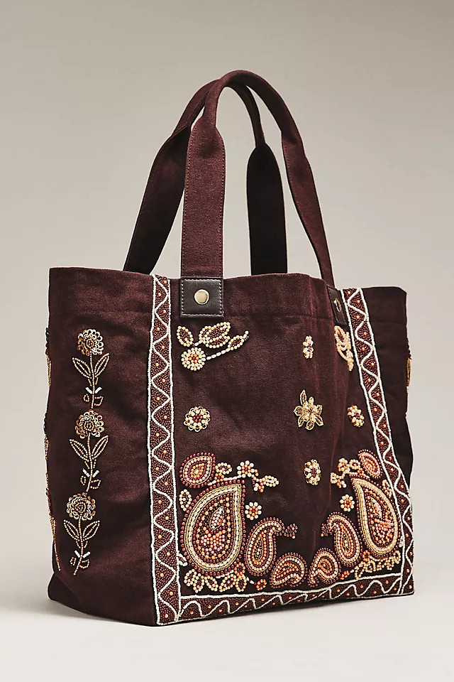 Beaded 100% Cotton Canvas Tote Bag | Anthropologie (US)