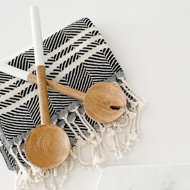Palmer Wood + White Salad Servers, Set of 2 | Pepper + Vetiver