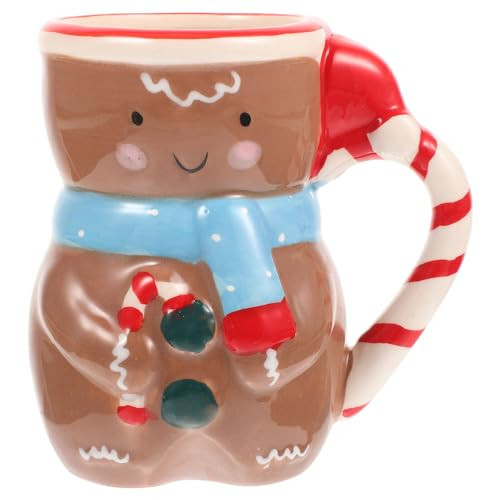 Luxshiny Gingerbread Man Mugs, Ceramic Christmas Coffee Mugs Cute 3D Snowmen Mugs Novelty Milk Tea Cup Drinking Glasses with Handle for Holiday Christmas Party Supplies | Amazon (US)