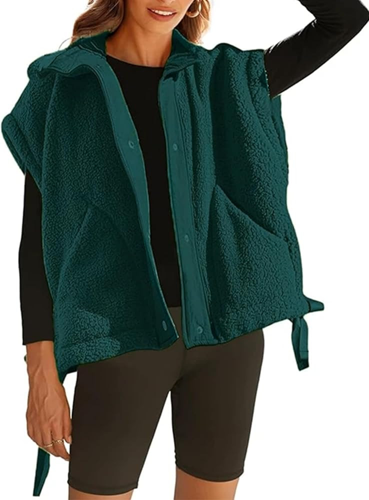 OPCAKM Women's Fuzzy Fleece Vest Oversized Sleeveless Sherpa Jacket Warm Button Down Gilet Outerw... | Amazon (US)