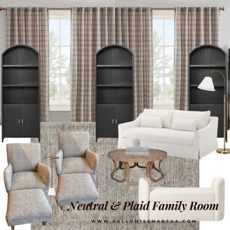 I’m in love with plaids right now… 
Neutral with black accent furniture.
I would take this living room in my home’!  And a Jean Stoffer Loloi rug! 😍
#neutraldecor #familyroom #moodboard
#livingroom #homedecor

#LTKstyletip #LTKhome #LTKfamily