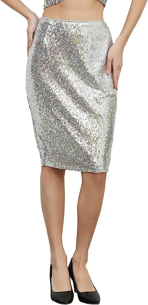 Anna-Kaci Women's High Waist Sparkly Sequins Midi Skirt Pencil Cocktail Party Skirt | Amazon (US)