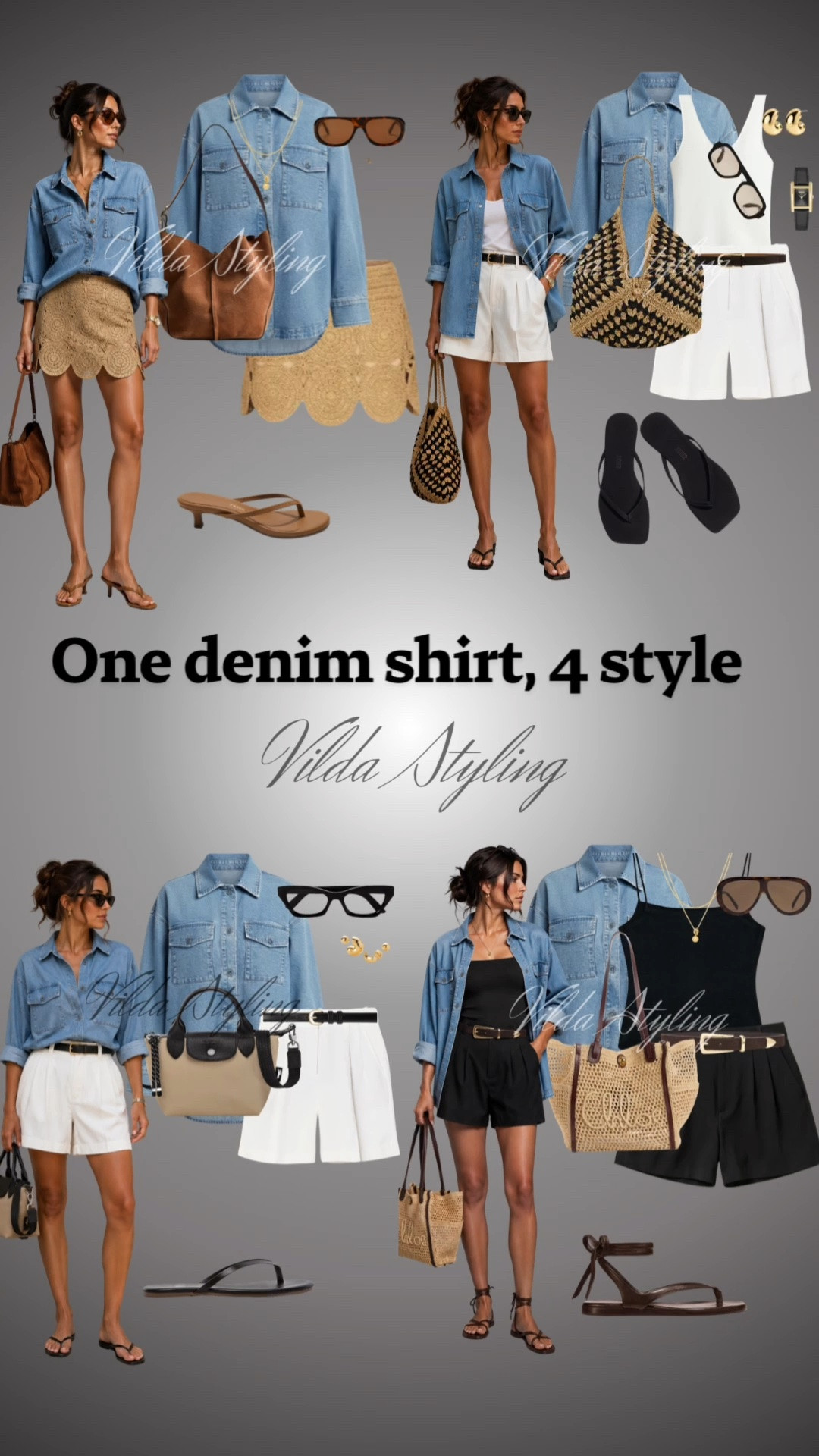 One denim shirt, 4 style💙✨

#LTKstyletip #LTKsummer #LTKFashionMonth