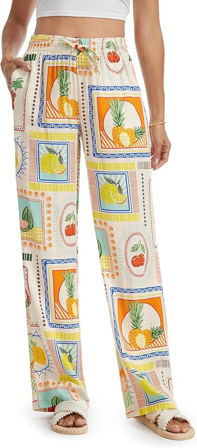 Tapata Women 28/30/32/34 Inseam Printed Linen Pants Wide Leg Casual Palazzo Summer Beach Lounge w... | Amazon (US)