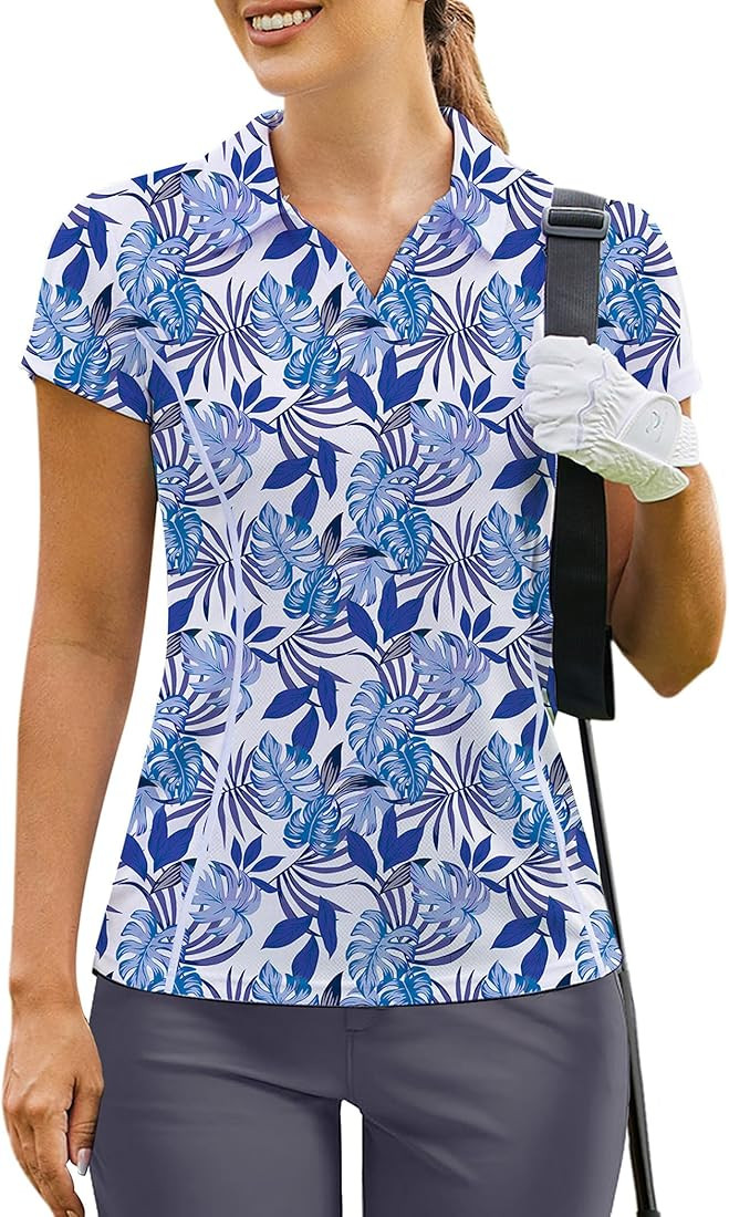 Pinspark Womens Golf Shirt Short Sleeve Polo Shirts Quick Dry Tennis Tops V-Neck with Collar Pick... | Amazon (US)